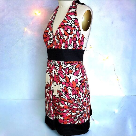 Jones of NY bright red white feather halter dress - Picture 2 of 6